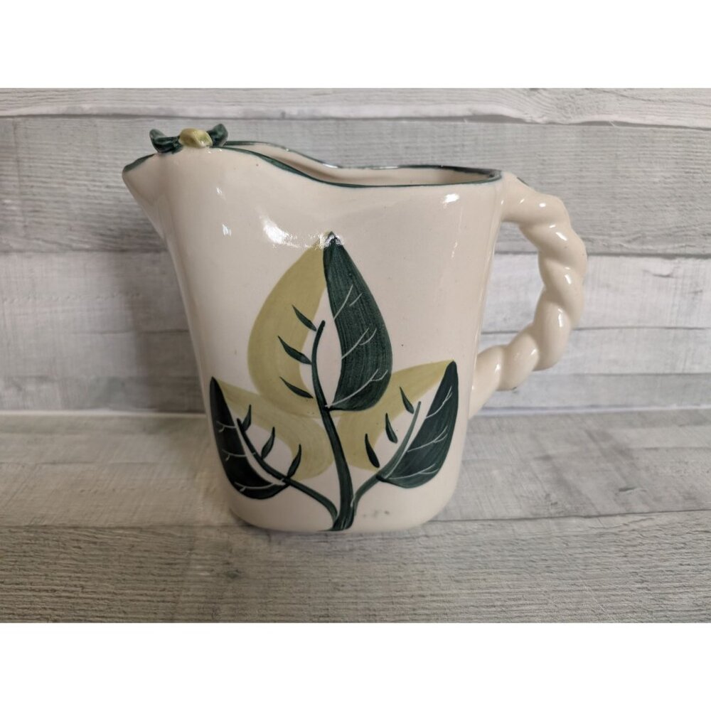Blair Hand-Painted Ceramic Creamer Pitcher With Leaf Design & Twisted Handle